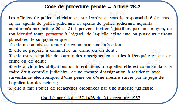 Carte - Code de procédure pénale – Article 78-2