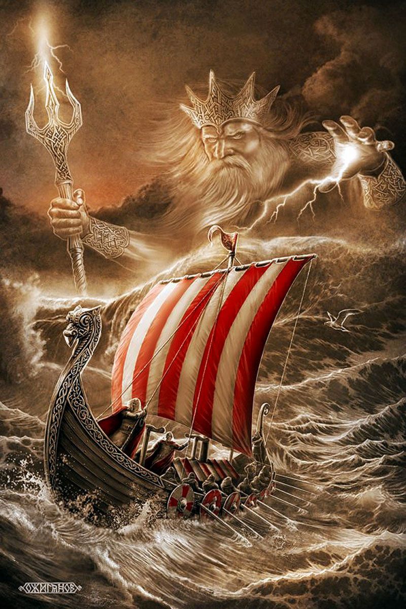 Drakkar viking sur mer agitée