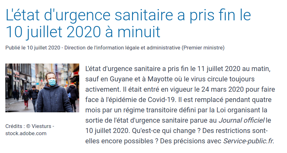 Fin de l'état d'urgence en France